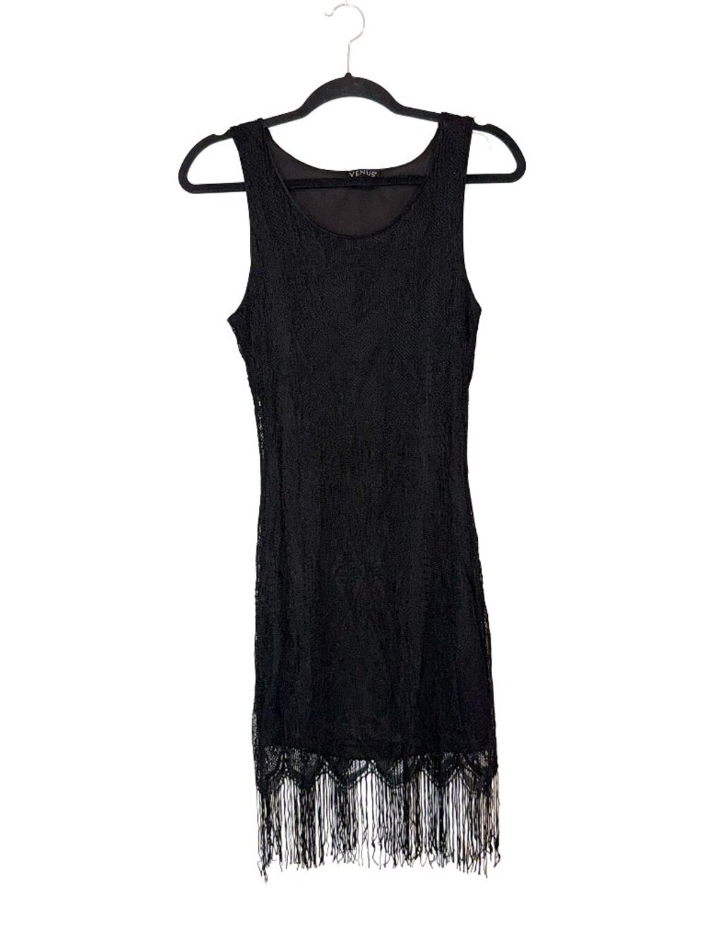 Venus Flapper Style Black Lace Overlay Sleeveless Mini Dress Sz M